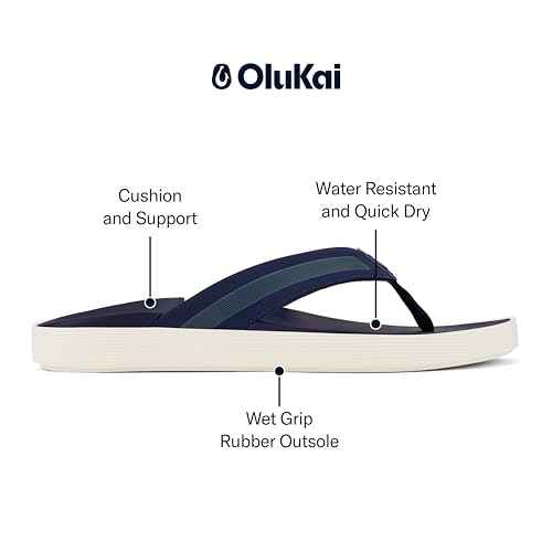 OLUKAI Leeward Men's Beach Sandals, Quick-Dry Flip Flop Slides, Water Friendly Versatility & Wet Grip Traction, Comfort Fit & Arch Support