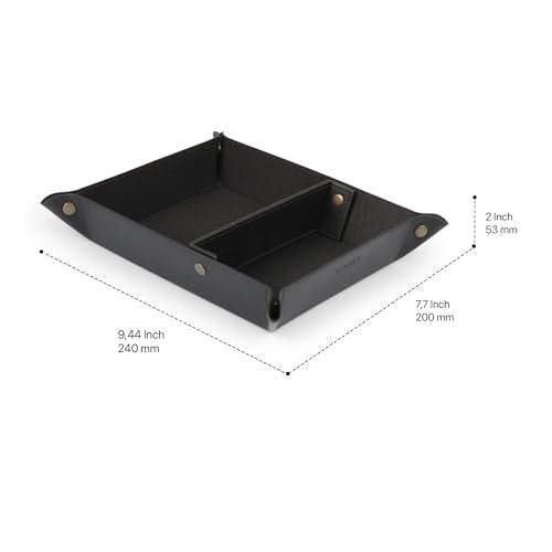 Londo Leather Tray Organizer - Practical Lightweight Water Resistant Computer Table Desk Storage Box for Wallets, Watches, Keys, Coins, Cell Phones and Office Equipment - color: Black Lining