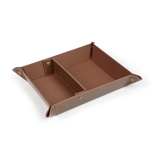 Londo Leather Tray Organizer - Practical Lightweight Water Resistant Computer Table Desk Storage Box for Wallets, Watches, Keys, Coins, Cell Phones and Office Equipment - color: Light Brown