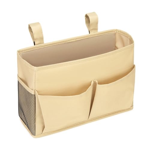 Bedside Storage Organizer Bag Phone Book Magazine Holder Pockets Hanging Storage Bag Sofa Side Pouch Bag(Yellow) - color: Yellow