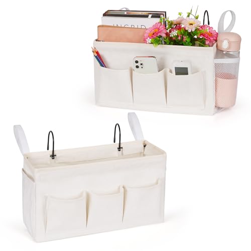 Lilithye Bedside Caddy Organizer with Fixed Straps and Water Bottle Holder for Home, College Dorm, Hospital, Crib and Bunk Bed (2pcs White) - color: 2pcs White