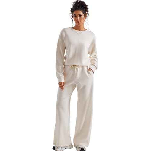 SUUKSESS Women Modal Fall 2 piece outfits Oversized Sweatshirt Wide Leg Pants