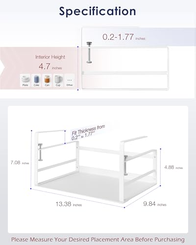 Nxconsu 2 Pack Under Shelf Storage Organizer, Adjustable Knob-Lock Hanging Basket for Kitchen Cabinet Pantry Cupboard Desk, Heavy Duty Metal, 30LB, White, Medium(13.38" W×9.84" D, Interior H 4.88") - size: Medium – 13.4" W