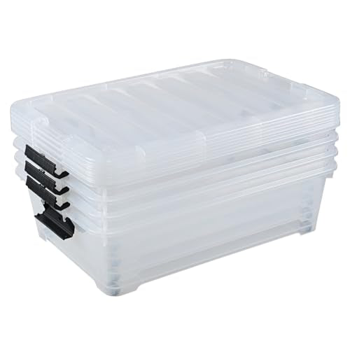 4-Pack 25 Quart Under Bed Plastic Storage Bins, Clear Under Bed Storage Box Container with Wheels - size: 25 Quart