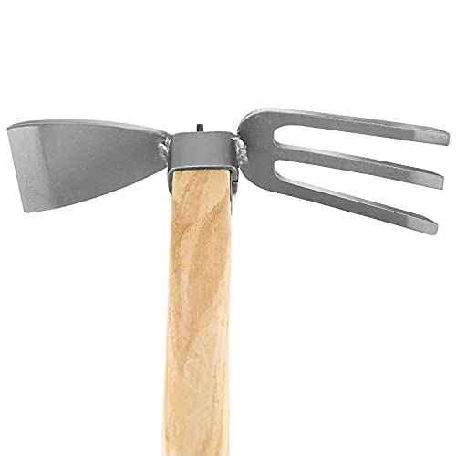 JAPCHET 2 PCS Hoe and Cultivator Hand Tiller, Heavy Duty Dual Headed Weeding Tool, Hoe Garden Tool with Carbon Steel Blade for Soil Loosening, Weeding and Digging