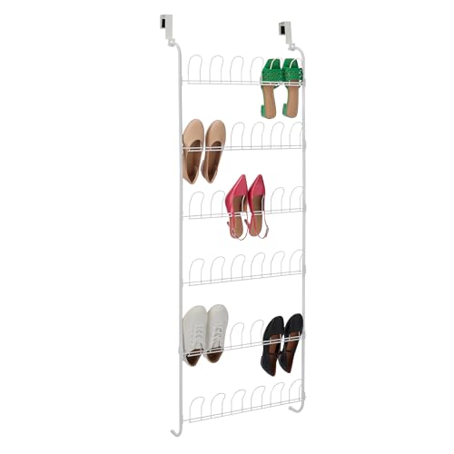 Amazon Basics Over the Door Metal Shoe Rack, 18 Pair Capacity, Space Efficient, Powder-Coated for Rust Resistance, White