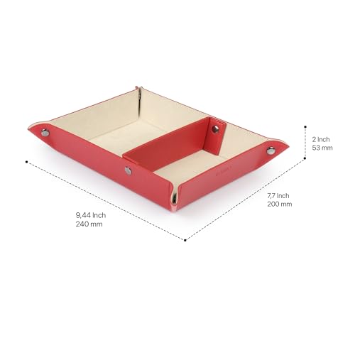 Londo Leather Tray Organizer - Practical Lightweight Water Resistant Computer Table Desk Storage Box for Wallets, Watches, Keys, Coins, Cell Phones and Office Equipment - color: Red