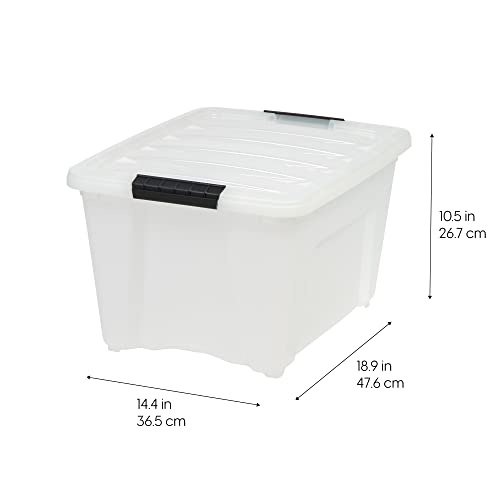 IRIS USA 32 Qt Stackable Plastic Storage Bins with Lids, 4 Pack - BPA-Free, Made in USA - Discreet Organizing Solution, Latches, Durable Nestable Containers, Secure Pull Handle - Pearl - size: 32 Qt, style: 4 Pack