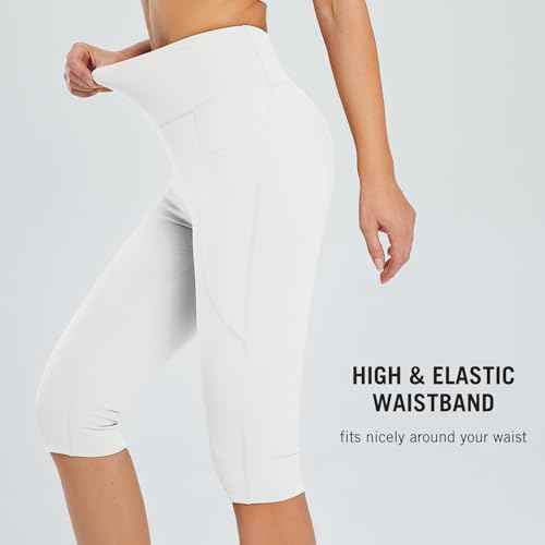 baleaf Women's Capri Leggings with Pockets High Waisted Knee Length Capris Stretch for Casual Yoga Pants Workout Exercise