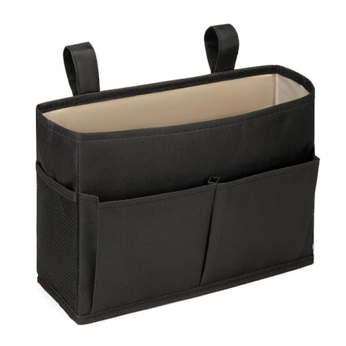 Bedside Storage Organizer Bag Phone Book Magazine Holder Pockets Hanging Storage Bag Sofa Side Pouch Bag(Black) - color: Black