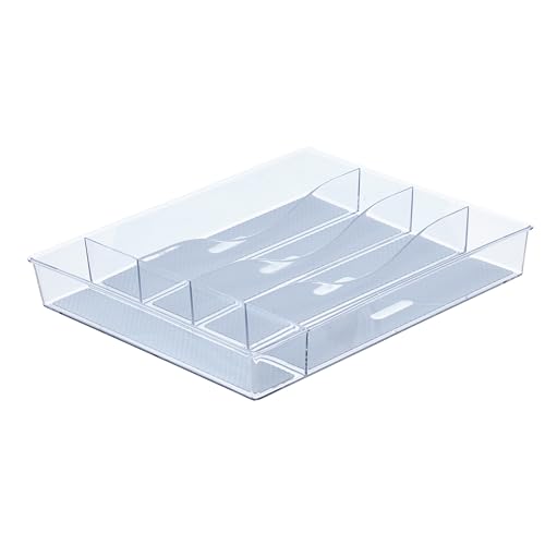 Glad Silverware & Utensil Drawer Organizer - Divided Clear Plastic Storage Tray with 5 Compartments for Kitchen Flatware and Cutlery - BPA Free, Food Safe, Non Slip, 11x13 inches - size: 5-Compartment
