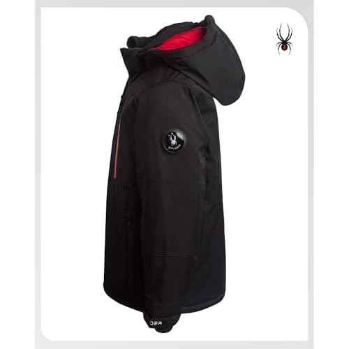 Spyder Boys Winter Ski Jacket - Insulated Soft Shell Water Resistant and Windproof Snowboard Winter Coat with Detachable Hood, Size 5-6, Black