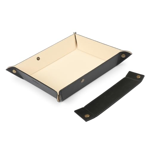 Londo Leather Tray Organizer - Practical Lightweight Water Resistant Computer Table Desk Storage Box for Wallets, Watches, Keys, Coins, Cell Phones and Office Equipment - color: Black