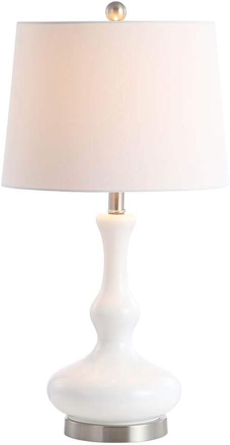 SAFAVIEH Lighting Collection Kellen Modern Contemporary White/ Nickel 26-inch Bedroom Living Room Home Office Desk Nightstand Table Lamp (LED Bulb Included)