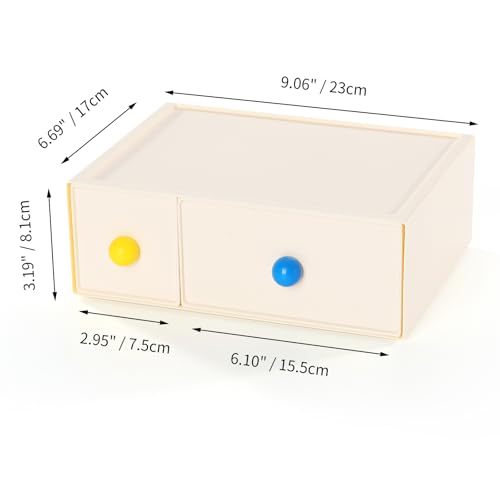 Desktop Storage Drawers, Plastic Desk Organizer with 2 Drawers, Modular Stackable Toolbox Units for Office Stationary, Makeup Container, Bathroom Countertop (1 Tall Layer, Cream) - color: 1 Tall Layer & 2 Drawers, Cream