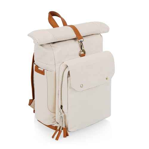PICNIC TIME Carmel Roll Top Backpack Cooler, Canvas Insulated Cooler Backpack Bag for Lunch and Hiking, Portable Beach Cooler Bag, Picnic Bag