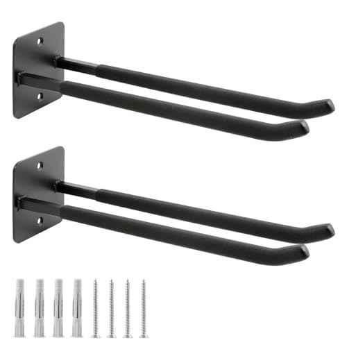 Sinoer Upgraded Garage Hooks,Shed Organizer, Utility Steel Garage Storage Hooks, 14 Inch Square Tube Garage Wall Mount Double Hooks for Yard, Tools, Car Tire, Garden Tools, 2 Pieces