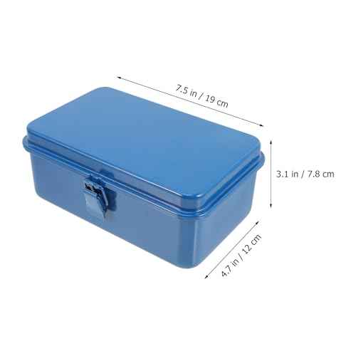 BESTonZON Metal Tool Organizer Box with Latch Closure and Handle, Portable Steel Tool Box, Mechanics Tool Box Car Trunk Repairing Tools Organizer for Workshop, Garage, Warehouse, Household, Blue