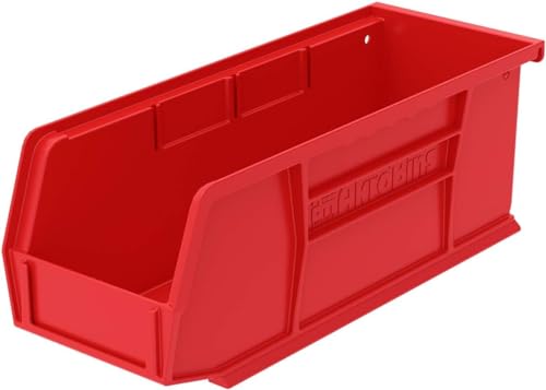 Akro-Mils 30224 AkroBins Plastic Storage Bins, Space-Saving Stackable Bins for Garage, Pantry, Craft Organization, 11" L x 4" W x 4" H, Red, 12-Pack - color: Red