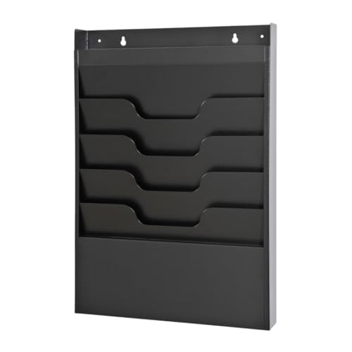 4 Tier Wall Mounted File Organizer, Metal Task Rack for Office Documents, Mail & Folders, Space-Saving Office Wall Organizer, Black 19.5”H - color: Black