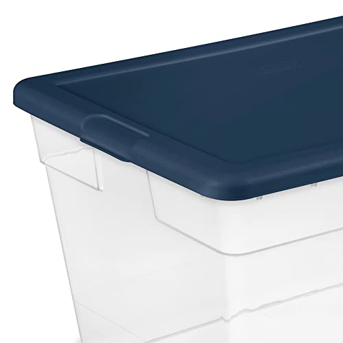 Sterilite Storage Box, Clear Plastic Stackable Bin, Tote with Lid, 56 Quart, Marine Blue