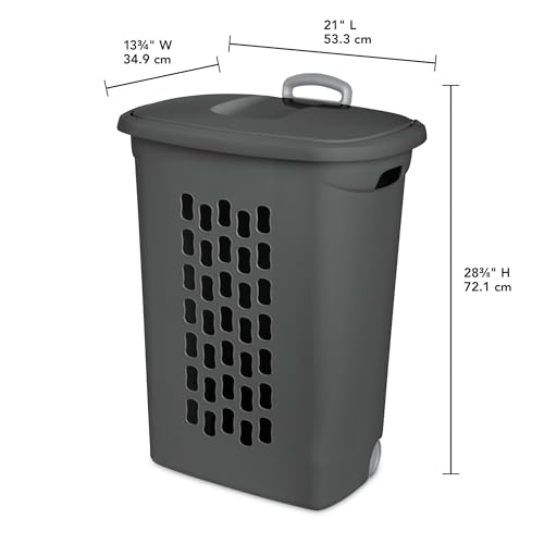 Sterilite 3-Pack Ultra Wheeled Hamper, Plastic Rolling Laundry Basket, Flat Gray - Portable Clothes Carrier with Flip-Top Lid and Retractable Handle for Home, Apartment, and Dorm - color: Flat Gray