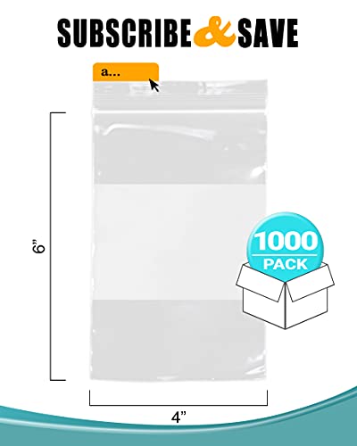APQ Pack of 1000 Zipper Bags with Write-On Block 4 x 6. Heavy Duty Pills Bags 4x6. Thickness 4 mil. White Block Bags for Packing and Storing. Ideal for Industrial, Food Service, Health Needs - size: 4" x 6" / 1000 Pack