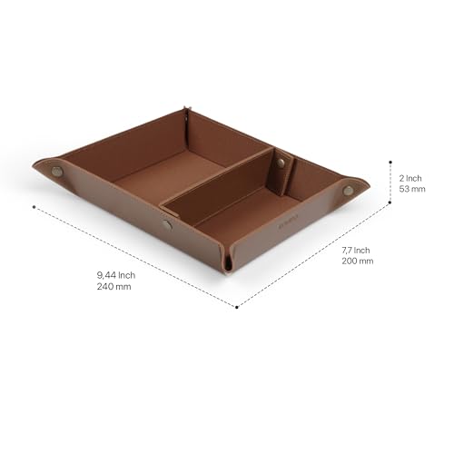 Londo Leather Tray Organizer - Practical Lightweight Water Resistant Computer Table Desk Storage Box for Wallets, Watches, Keys, Coins, Cell Phones and Office Equipment - color: Light Brown