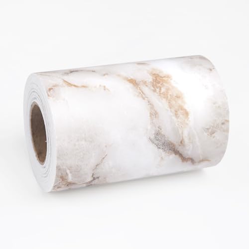 Wallercity Matte White/Gold Marble Print Wallpaper Border Roll for Mirror Frame Peel and Stick Wallpaper Border Stickers Board Trim Moulding Sticker Marble Contact Paper for Wall Decor 3.94''x197''