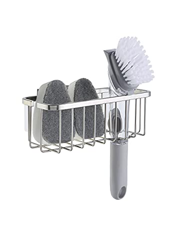 SunnyPoint NeverRust Deluxe Kitchen & Bathroom Sink Sponge Holder Organizer with Adhesive Mount - Additional Suction Cup Included – Sponge & Brush NOT Included – 7.4 x 3.3 x 2.75 Inch - color: Brush