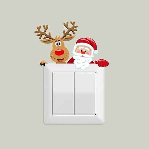 8Pcs Christmas Switch Stickers Funny Santa Claus Snowman Removable Wall Stickers Light Switch Xmas Bedroom Wall Decals for Christmas Decorations Home Room Decor