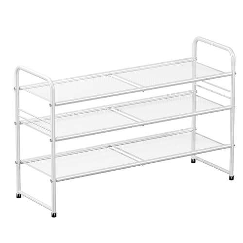 SUFAUY 3-Tier Mesh Shoe Rack, Closet Metal 33" Wide Shoe Shelf Heavy Duty, White - color: White, size: 3 Tier