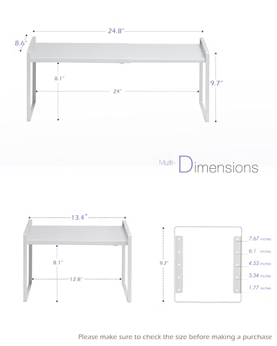Nxconsu Cabinet Shelf Organizer, Expandable Width (13.4"–24.8"), 5-Level Adjustable Height, Metal Counter Shelf Riser Spice Rack for Kitchen Cupboard Pantry Under Sink Countertop, White, Non-Slip - size: Standard Depth (8.6") - 1 Pack