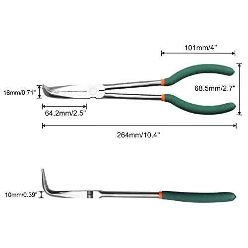 SPEEDWOX Long Reach Bent Nose Pliers 10 Inches 90 Degree Intermeshed Teeth Precision Fine Pliers for Hard to Reach Narrow Spaces High Leverage Reduce Efforts Non-slip Handle