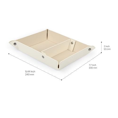 Londo Leather Tray Organizer - Practical Lightweight Water Resistant Computer Table Desk Storage Box for Wallets, Watches, Keys, Coins, Cell Phones and Office Equipment - color: White