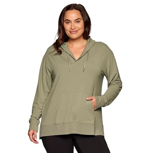 RBX Active Women's Hoodie Tunic in Regular/Plus Sizes, V-Neck Relaxed Fit Lightweight French Terry Sweatshirt with Pocket