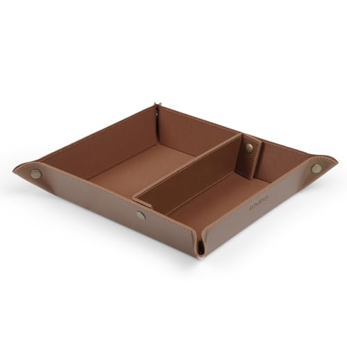 Londo Leather Tray Organizer - Practical Lightweight Water Resistant Computer Table Desk Storage Box for Wallets, Watches, Keys, Coins, Cell Phones and Office Equipment - color: Light Brown