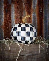MACKENZIE-CHILDS Mini Decorative Pumpkin for Fall Decor, Autumn Decorations for Home, Courtly Check Black-and-White
