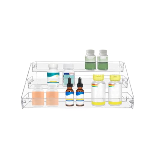 PMMASTO Tiered Spice Rack, Seasoning Organizer, Clear Acrylic Vertical Shelves Can Organizer for Countertop, Cabinet, Pantry, Kitchen Organization and Storage - 3 Tier - size: 3 Tier - inner width 1.93''