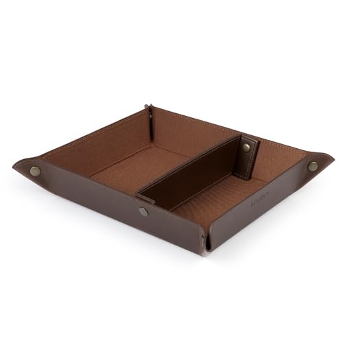 Londo Leather Tray Organizer - Practical Lightweight Water Resistant Computer Table Desk Storage Box for Wallets, Watches, Keys, Coins, Cell Phones and Office Equipment - color: Dark Brown