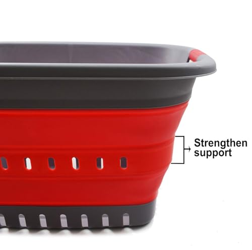 SAMMART 37L (9.77 gallon) Collapsible Plastic Laundry Basket - Foldable Pop Up Storage Container/Organizer - Space Saving Hamper/Basket (1, Grey/Red) - color: Grey/Red