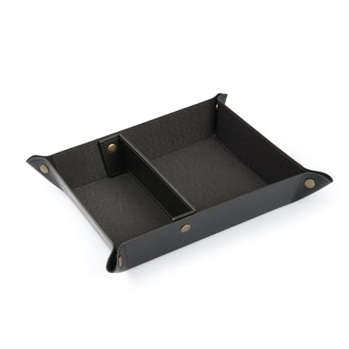 Londo Leather Tray Organizer - Practical Lightweight Water Resistant Computer Table Desk Storage Box for Wallets, Watches, Keys, Coins, Cell Phones and Office Equipment - color: Black Lining