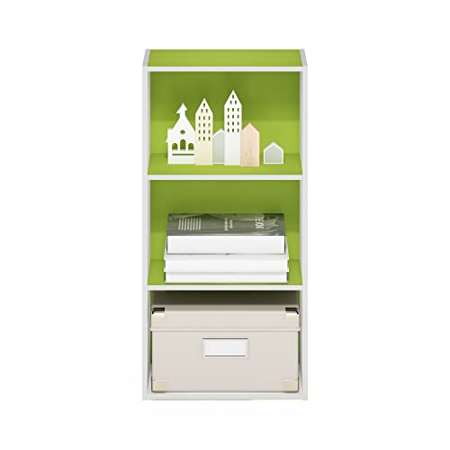 Furinno Luder 3-Tier Open Shelf Bookcase, Green/White - color: White/Green, size: 3-Tier, 9.3 x 16 x 31.4