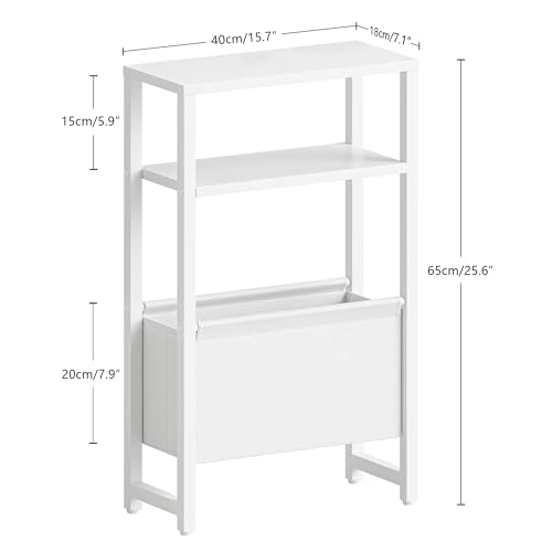 Narrow Side Table, Slim End Table with Magazine Rack, Bedside Table for Small Spaces, 3 Tier Sofa Couch Table Nightstand for Living Room, Bedroom, White LET503W - color: White