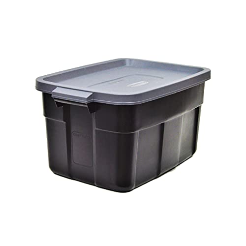 Rubbermaid Garage Storage Bins Black Plastic Stackable Storage with 3-Pack 31 GAL Capacity, Totes for Storage Home Organization Durable - Heavy Duty (31 GAL - 3 Pack Solid Black and Grey) - size: 31 Gal - 3 Pack