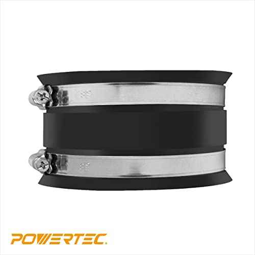 POWERTEC 70149V 4 Inch Dust Control Flex Cuff with Steel Hose Clamps, Hose Connector Rubber Cuff Coupler for Woodworking Dust Collection Fittings, Dust Collector Accessories & Machinery, 1pk