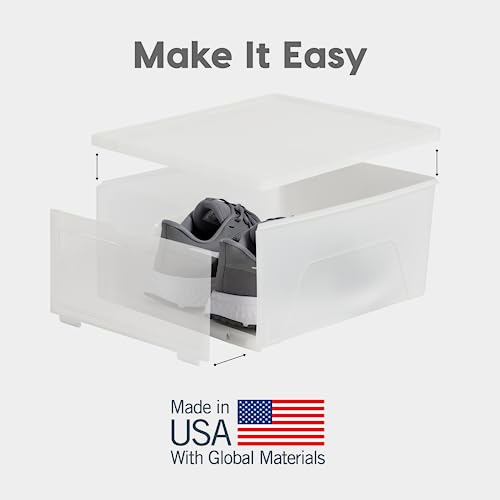 IRIS USA Stackable Shoe Storage Box with Latch Drop Front Door, 6-Pack, for Scarf Game Organizer Container with Ventilation Holes for Closet Under Bed Entryway Storage, Strudy, Tall, Clear - size: 14 Qt Drop Front - 6 Pack