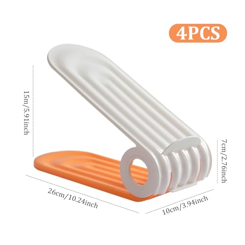 Shoe Slot Organizer 4Pcs Adjustable Shoe Stacker 4 Level PP Shoe Space Saver Dual Layer Shoe Organizers for Closet, Orange, Shoe Slots