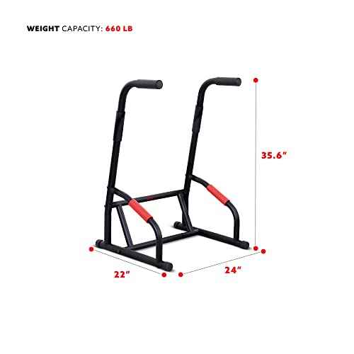 Sunny Health & Fitness Power Tower, Dip Bar, Push-Up & Pull Up Assisting Parallette Station w Optional Rock Climbing Grip Trainer