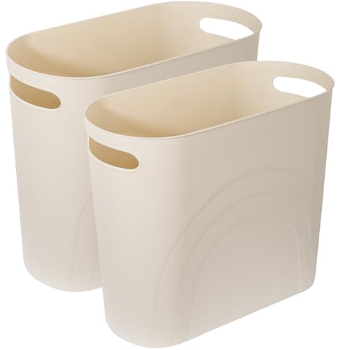 rejomiik Small Trash Can, 3.5 Gallon Slim Garbage Can Plastic Waste Basket with Handles Container Bin for Narrow Spaces Bathroom, Bedroom, Kitchen, Office at Home, 2 Pack Cream - color: Cream, size: 2 pack